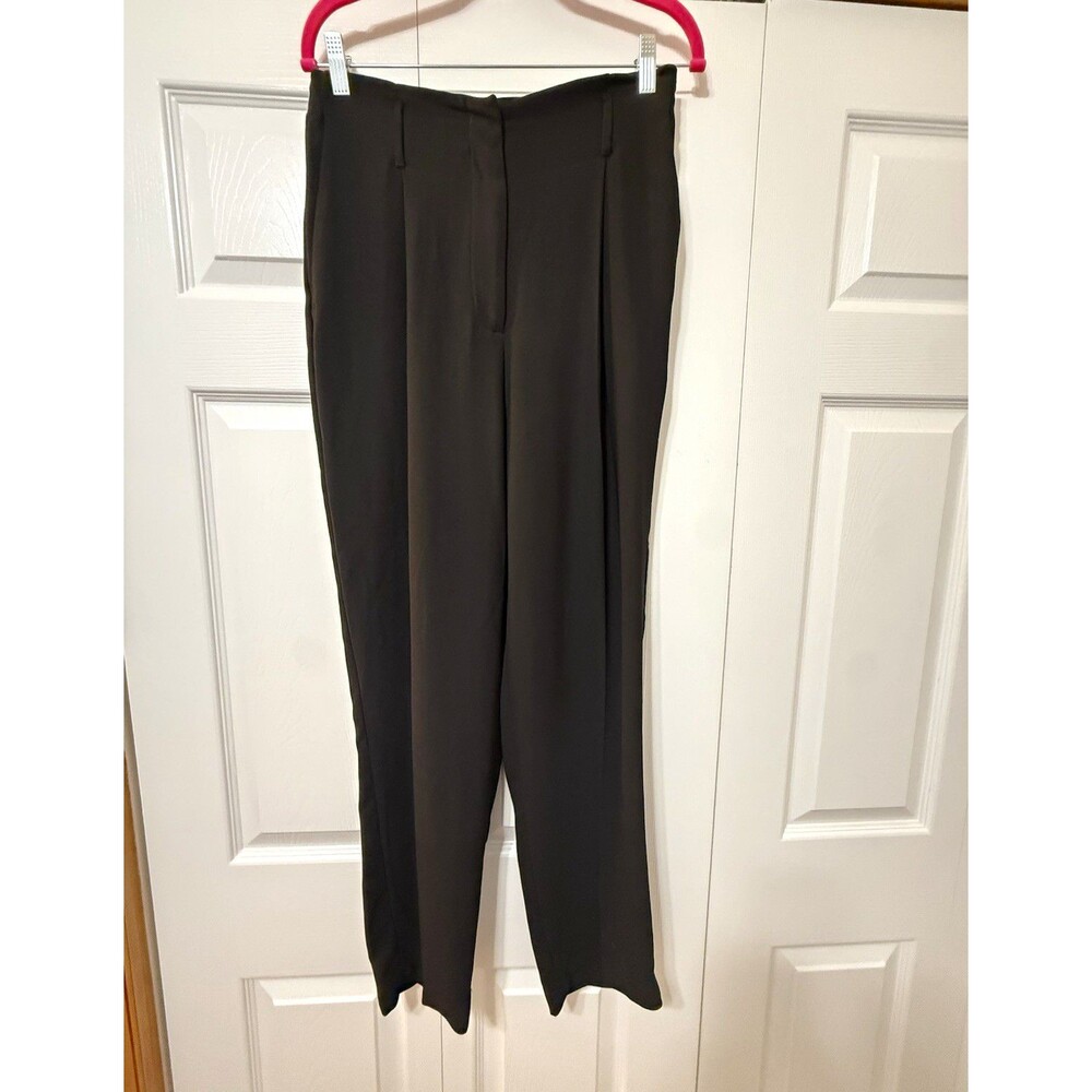 Sisley Women’s Black Pleated Front Tapered Dress Pants Knit Polyester Sz 10